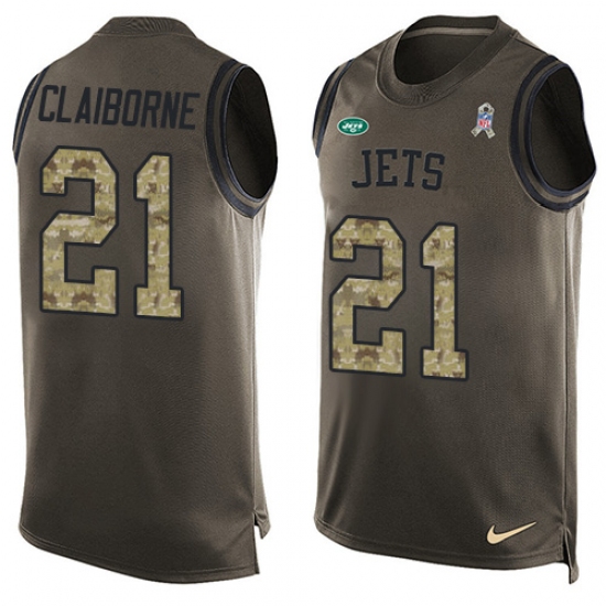 Men's Nike New York Jets 21 Morris Claiborne Limited Green Salute to Service Tank Top NFL Jersey