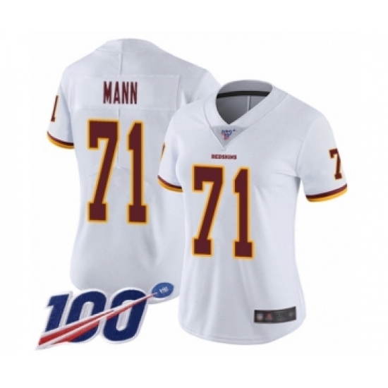 Women's Washington Redskins 71 Charles Mann White Vapor Untouchable Limited Player 100th Season Football Jersey