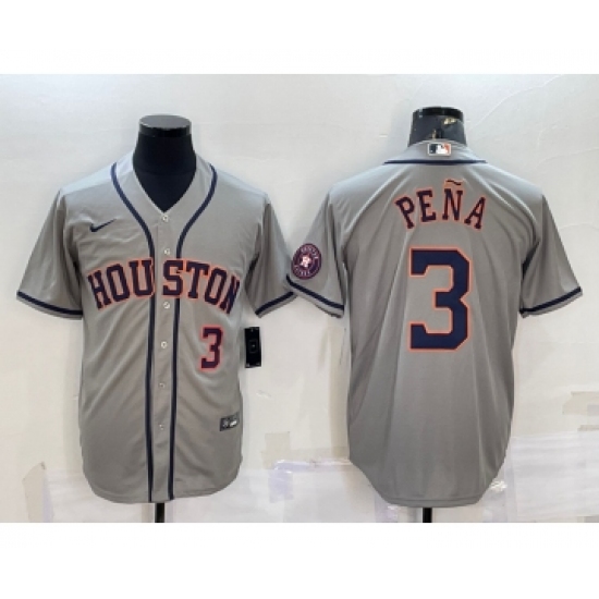 Men's Houston Astros 3 Jeremy Pena Number Grey With Patch Stitched MLB Cool Base Nike Jersey