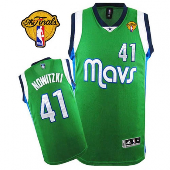 Men's Adidas Dallas Mavericks 41 Dirk Nowitzki Authentic Green Finals Patch NBA Jersey