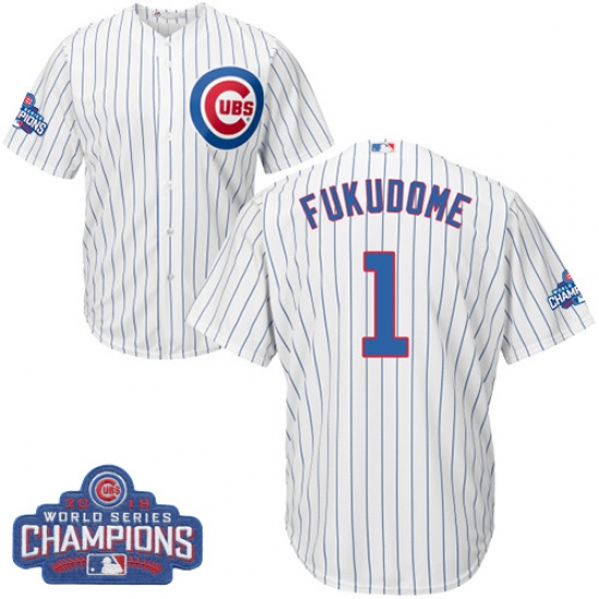 Youth Majestic Chicago Cubs 1 Kosuke Fukudome Authentic White Home 2016 World Series Champions Cool Base MLB Jersey