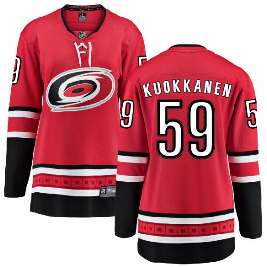 Women's Carolina Hurricanes 59 Janne Kuokkanen Fanatics Branded Red Home Breakaway NHL Jersey