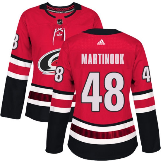 Women's Adidas Carolina Hurricanes 48 Jordan Martinook Authentic Red Home NHL Jersey