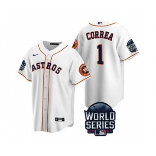 Men's Houston Astros 1 Carlos Correa 2021 White World Series Cool Base Stitched Baseball Jersey