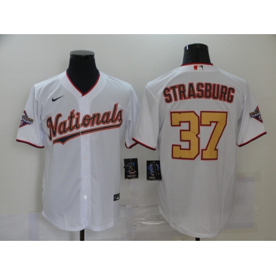 Men's Nike Washington Nationals 37 Stephen Strasburg White Gold Home Stitched Baseball Jersey