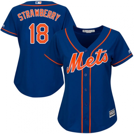 Women's Majestic New York Mets 18 Darryl Strawberry Authentic Royal Blue Alternate Home Cool Base MLB Jersey