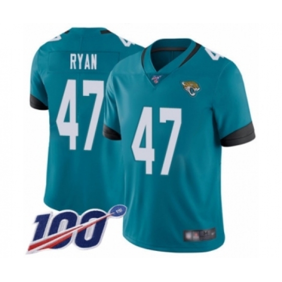 Men's Jacksonville Jaguars 47 Jake Ryan Teal Green Alternate Vapor Untouchable Limited Player 100th Season Football Jersey