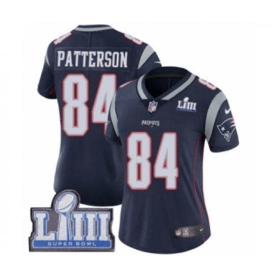 Women's Nike New England Patriots 84 Cordarrelle Patterson Navy Blue Team Color Vapor Untouchable Limited Player Super Bowl LIII Bound NFL Jersey