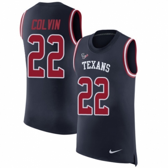 Men's Nike Houston Texans 22 Aaron Colvin Navy Blue Rush Player Name & Number Tank Top NFL Jersey