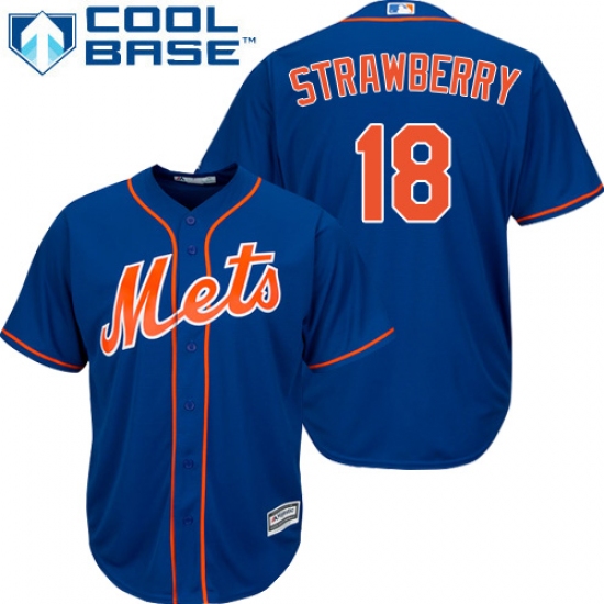 Youth Majestic New York Mets 18 Darryl Strawberry Authentic Royal Blue Alternate Home Cool Base MLB Jersey