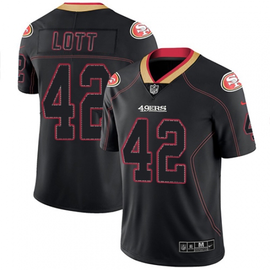 Men's Nike San Francisco 49ers 42 Ronnie Lott Limited Lights Out Black Rush NFL Jersey