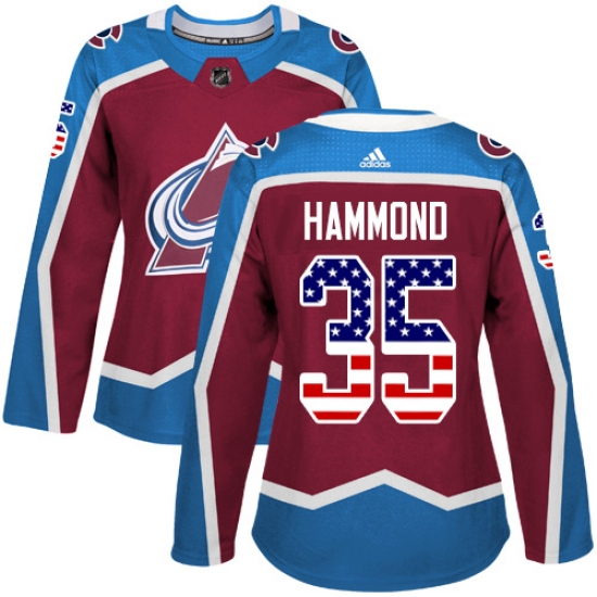 Women's Adidas Colorado Avalanche 35 Andrew Hammond Authentic Burgundy Red USA Flag Fashion NHL Jersey