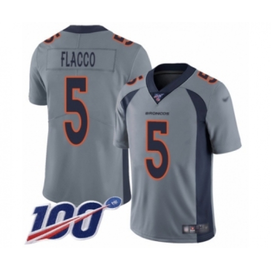 Youth Denver Broncos 5 Joe Flacco Limited Silver Inverted Legend 100th Season Football Jersey