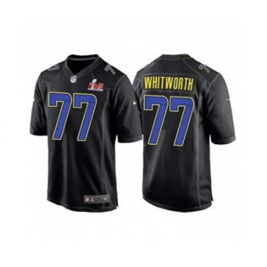 Men's Los Angeles Rams 77 Andrew Whitworth Black 2022 Super Bowl LVI Game Stitched Jersey