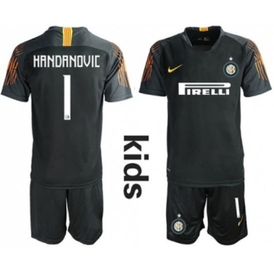 Inter Milan 1 Handanovic Black Goalkeeper Kid Soccer Club Jersey