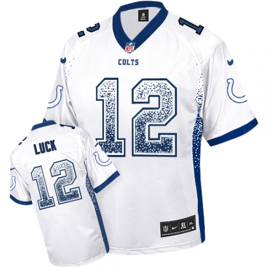 Men's Nike Indianapolis Colts 12 Andrew Luck Elite White Drift Fashion NFL Jersey