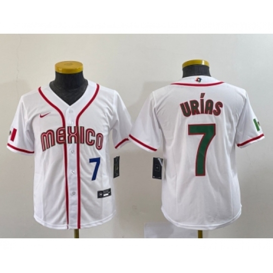 Youth Mexico Baseball 7 Julio Urias Number 2023 Red World Baseball Classic Stitched Jersey 6