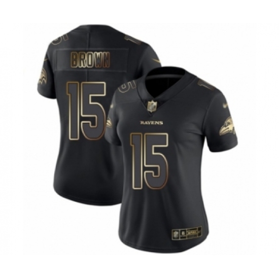 Women's Baltimore Ravens 15 Marquise Brown Black Gold Vapor Untouchable Limited Player Football Jersey