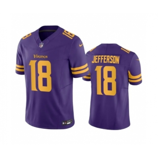 Men's Minnesota Vikings 18 Justin Jefferson Purple 2023 F.U.S.E. Color Rush Stitched Jersey