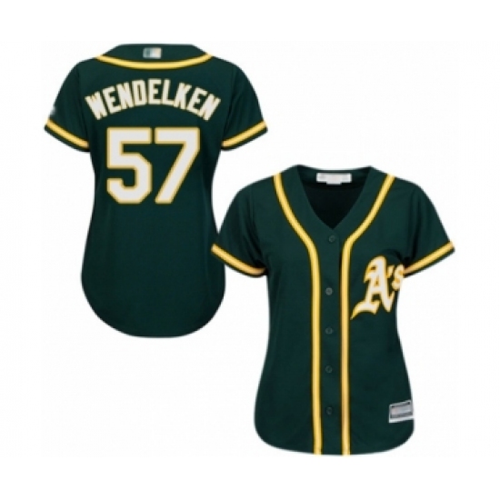 Women's Oakland Athletics 57 J.B. Wendelken Authentic Green Alternate 1 Cool Base Baseball Player Jersey