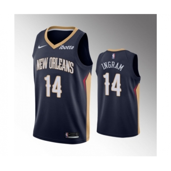 Men's New Orleans Pelicans 14 Brandon Ingram Navy Icon Edition Stitched Jersey