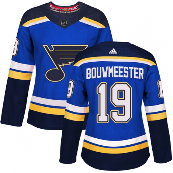 Women's Adidas St. Louis Blues 19 Jay Bouwmeester Authentic Royal Blue Home NHL Jersey