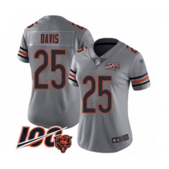 Women's Chicago Bears 25 Mike Davis Limited Silver Inverted Legend 100th Season Football Jersey