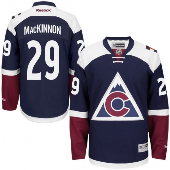 Women's Reebok Colorado Avalanche 29 Nathan MacKinnon Authentic Blue Third NHL Jersey