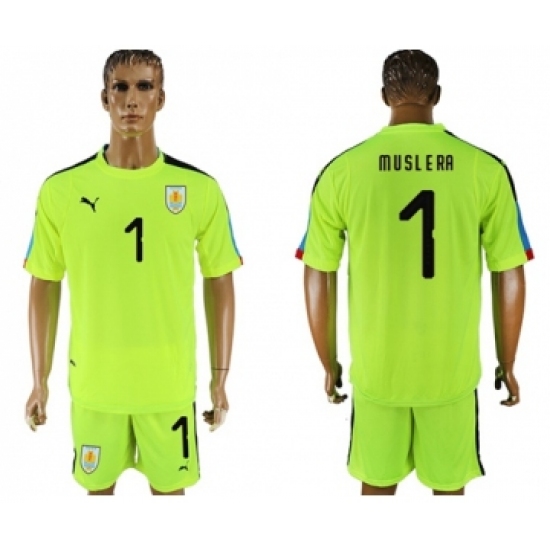 Uruguay 1 Muslera Shiny Green Goalkeeper Soccer Country Jersey