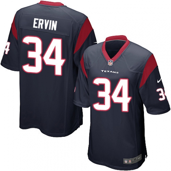 Men's Nike Houston Texans 34 Tyler Ervin Game Navy Blue Team Color NFL Jersey