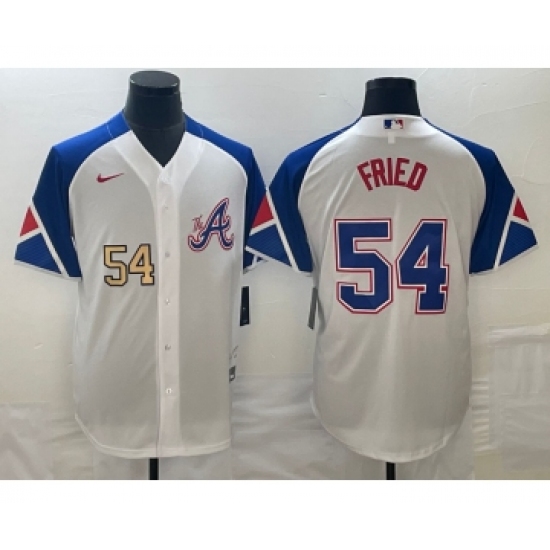 Men's Atlanta Braves 54 Max Fried Number White 2023 City Connect Cool Base Stitched Jersey