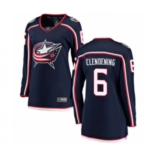 Women's Columbus Blue Jackets 6 Adam Clendening Authentic Navy Blue Home Fanatics Branded Breakaway NHL Jersey