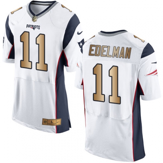 Men's Nike New England Patriots 11 Julian Edelman Elite White/Gold NFL Jersey