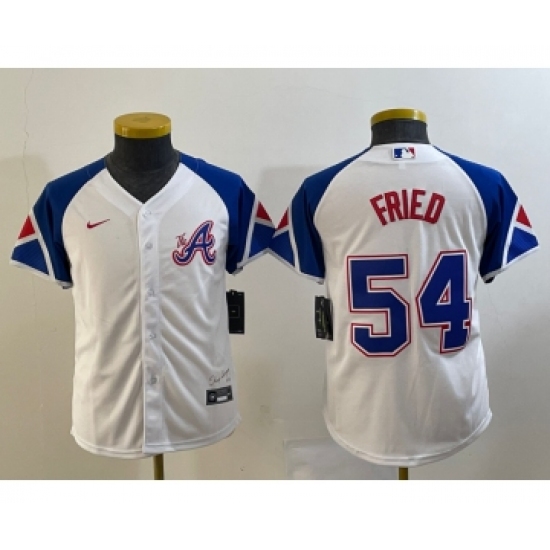 Youth Atlanta Braves 54 Max Fried White 2023 City Connect Cool Base Stitched Jersey