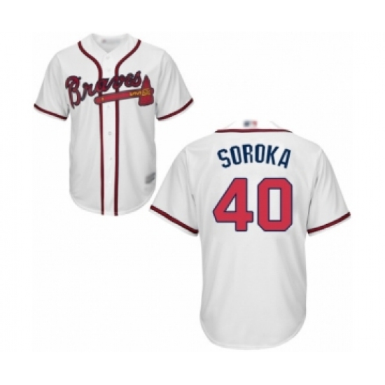 Youth Atlanta Braves 40 Mike Soroka Authentic White Home Cool Base Baseball Jersey