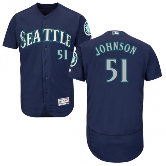 Men's Majestic Seattle Mariners 51 Randy Johnson Navy Blue Alternate Flex Base Authentic Collection MLB Jersey