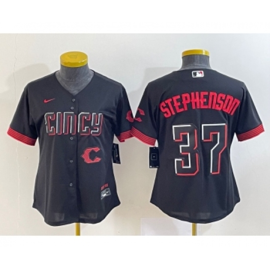 Women's Cincinnati Reds 37 Tyler Stephenson Black 2023 City Connect Cool Base Stitched Jersey