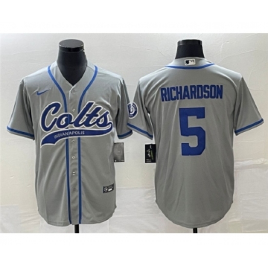 Men's Indianapolis Colts 5 Anthony Richardson Gray Cool Base Stitched Baseball Jersey