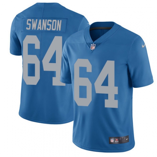 Men's Nike Detroit Lions 64 Travis Swanson Elite Blue Alternate NFL Jersey