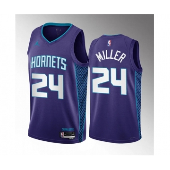 Men's Charlotte Hornets 24 Brandon Miller Purple 2023 Draft Statement Edition Stitched Basketball Jersey