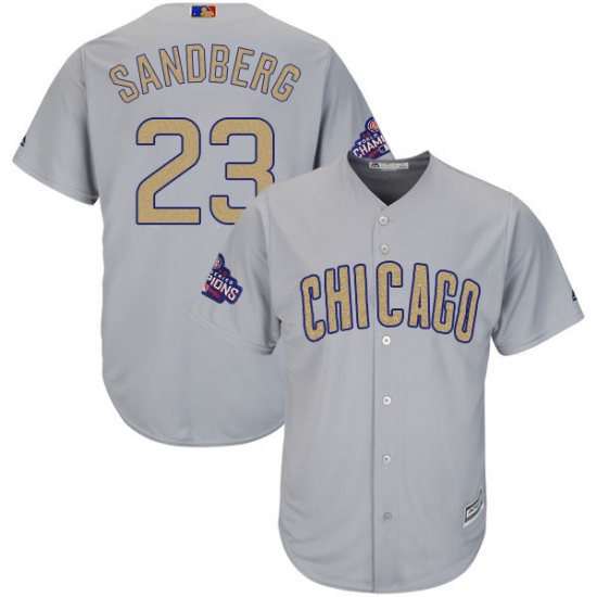 Youth Majestic Chicago Cubs 23 Ryne Sandberg Authentic Gray 2017 Gold Champion Cool Base MLB Jersey