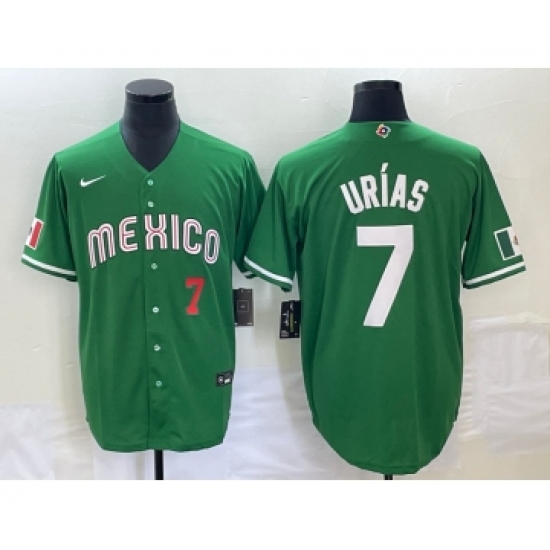 Men's Mexico Baseball 7 Julio Urias Number Green 2023 World Baseball Classic Stitched Jersey 1