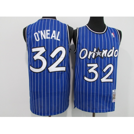 Men's Orlando Magic 32 Shaquille O'Neal Blue Mitchell & Ness Black Retired Player Jersey