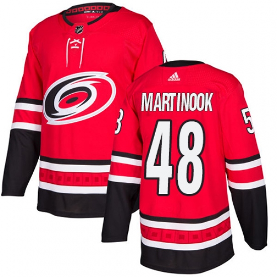 Men's Adidas Carolina Hurricanes 48 Jordan Martinook Authentic Red Home NHL Jersey