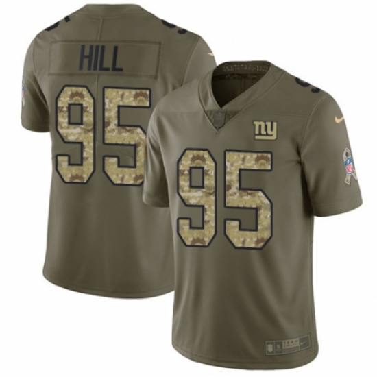 Men's Nike New York Giants 95 B.J. Hill Limited Olive/Camo 2017 Salute to Service NFL Jersey