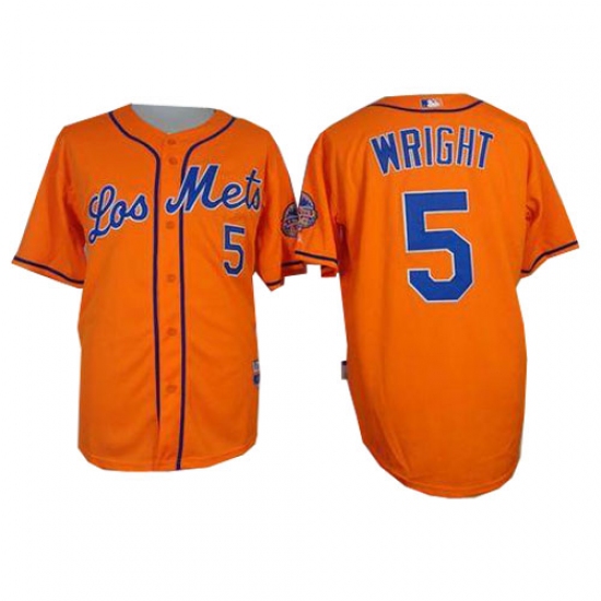 Men's Majestic New York Mets 5 David Wright Authentic Orange Los Mets Cool Base MLB Jersey