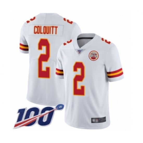 Men's Kansas City Chiefs 2 Dustin Colquitt White Vapor Untouchable Limited Player 100th Season Football Jersey