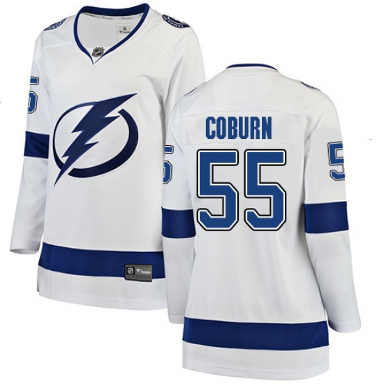 Women's Tampa Bay Lightning 55 Braydon Coburn Fanatics Branded White Away Breakaway NHL Jersey