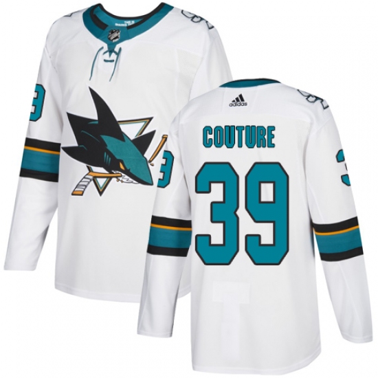 Men's Adidas San Jose Sharks 39 Logan Couture White Road Authentic Stitched NHL Jersey