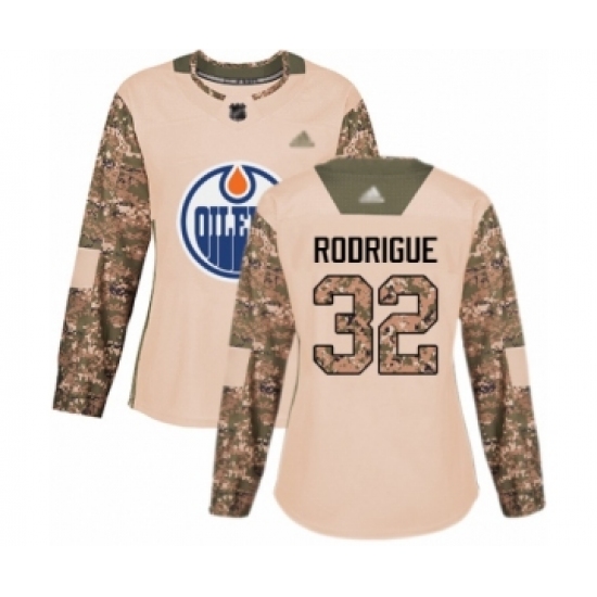 Women's Edmonton Oilers 32 Olivier Rodrigue Authentic Camo Veterans Day Practice Hockey Jersey